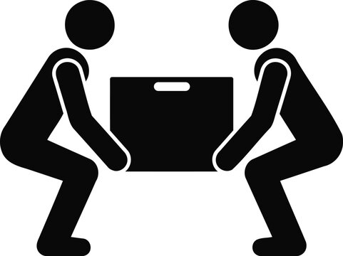 Team lift icon. two people lifting box demonstrating safe manual handling.