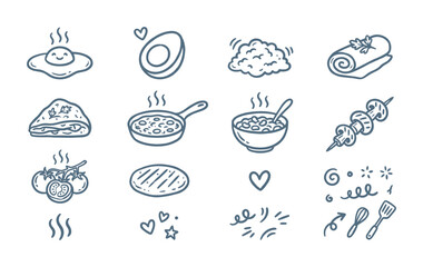 Fototapeta premium Hand-drawn breakfast and cooking food doodle icon set on white background