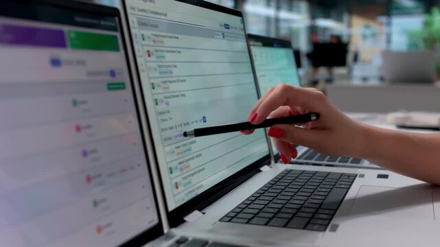 Young Female Auditor Reviews Compliance Documents