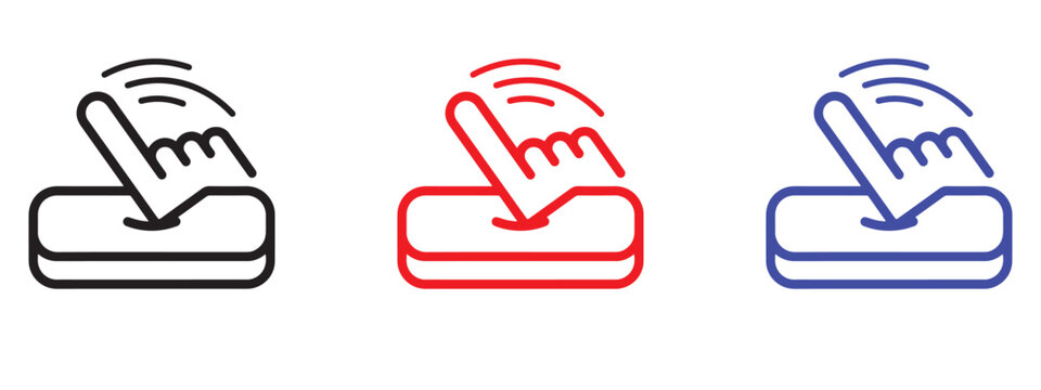 Finger pressing digital button icon set with interactive, interface