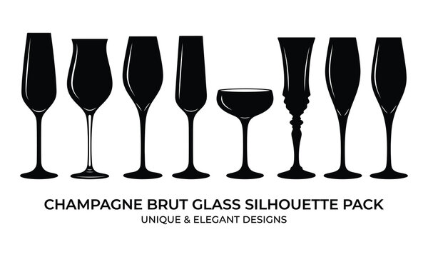 Champagne brut glass Silhouette pack unique and elegant designs vector illustration