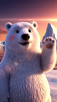 Polar bear in arctic sunset landscape.