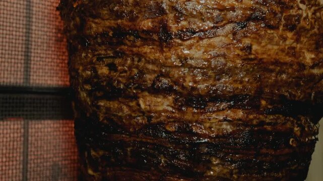 Trompo taco al pastor close up.