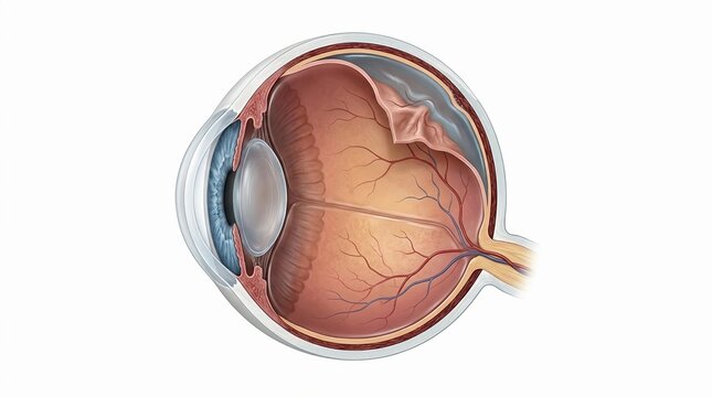 Cross section of eye showing retinal detachment condition
