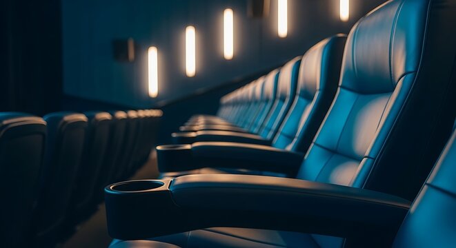 Luxurious movie theater seating in a darkened cinema