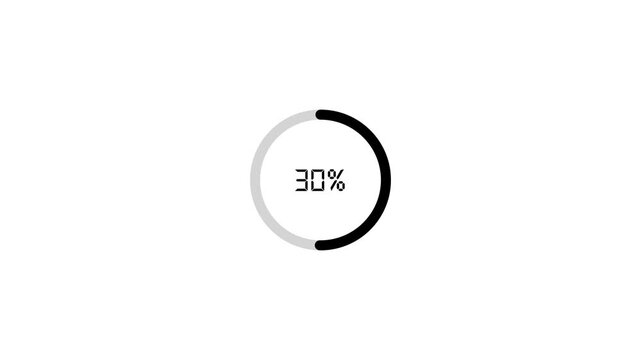 Progressing loading circle shows percentage increasing from three to fifty seven percent isolated on white background, circular interface animation.