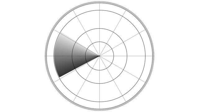 Abstract radar screen scan showing rotating sector with gradient light and dark tones on clean white background with grid lines.
