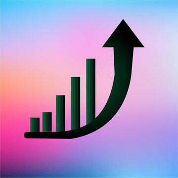Growth chart with upward arrow isolated on white background