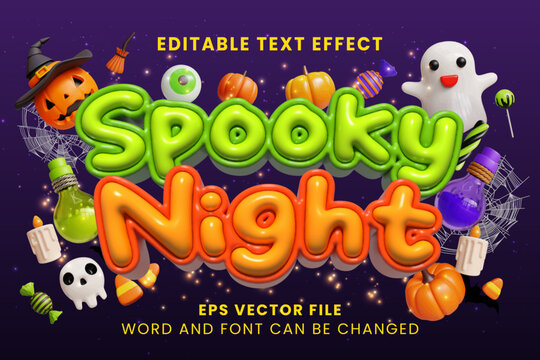 Spooky night colorful 3d inflated halloween vector text effect