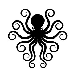 black and white a octopus illustration silouette © Anas Anwar Alfarisy