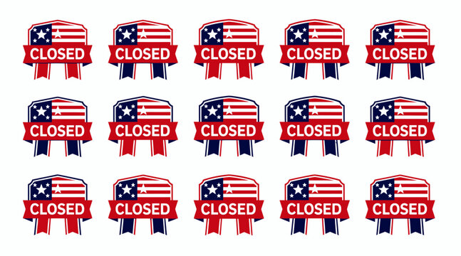 USA Flag Closed Business Icons, American Commerce Halt Symbol