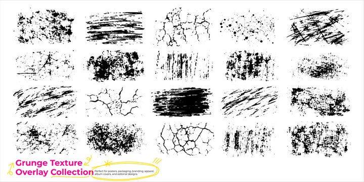 Grunge texture overlay collection with distressed brush, scratch, crack and ink stamp textures