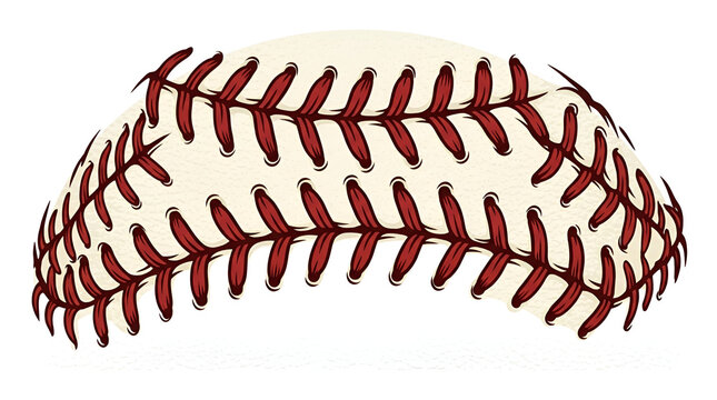 Classic red baseball stitches vector illustration on white leather