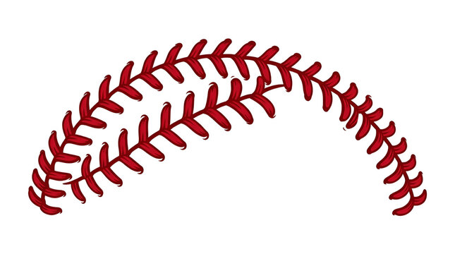 Red baseball stitches vector illustration for sports graphic design