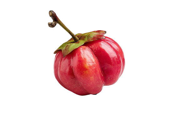 Fresh wax apple isolated on transparent background, realistic tropical fruit PNG cutout with glossy red skin texture