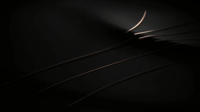 Luxury metal wire light overlay background on dark surface with elegant abstract curve line composition minimal style dramatic shadow modern presentation banner layout copyspace