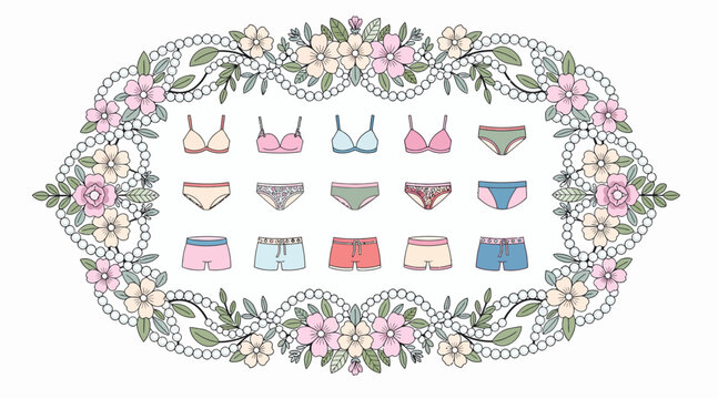 underwear set, lingerie collection, floral frame