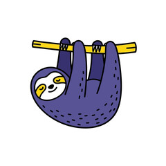 Fototapeta premium Cartoon Sloth Hanging From A Branch