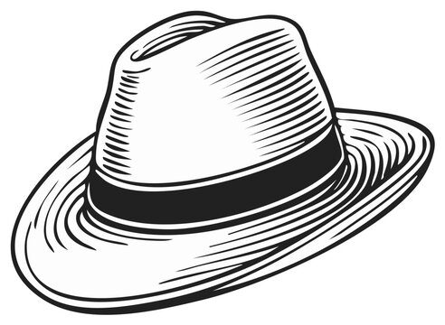 Retro Fedora Hat Vector Illustration Black and White