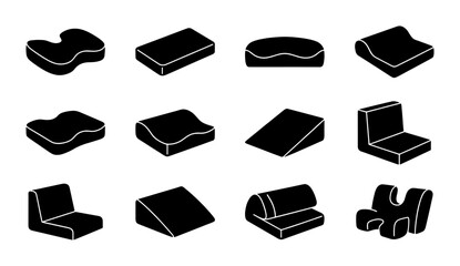Orthopedic Cushion Shapes, Ergonomic Support Pillows, Comfort Seat Pads, Medical Aids Vector Icons Set © Farhan