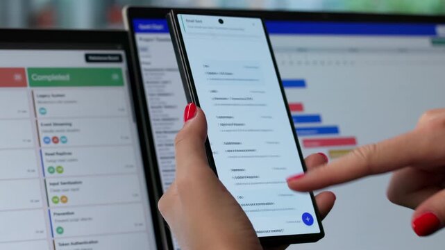 Business Manager Using Laptop And Smartphone