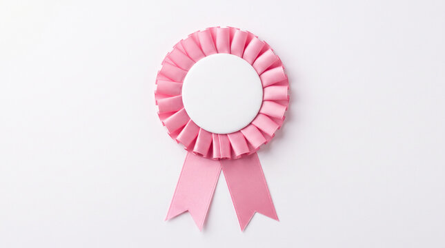 Elegant Pink Ribbon Rosette Award with Blank Round Center on White Background