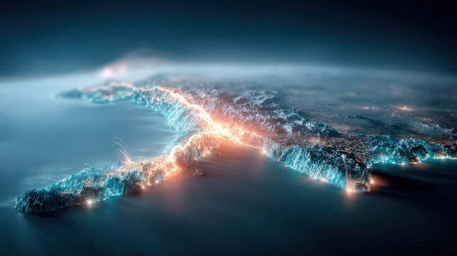 An abstract depiction of tectonic plate movement. ..Created with Generative AI, not depicting real subjects.