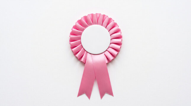 Pink Award Rosette Ribbon with Blank Center Isolated on White Background