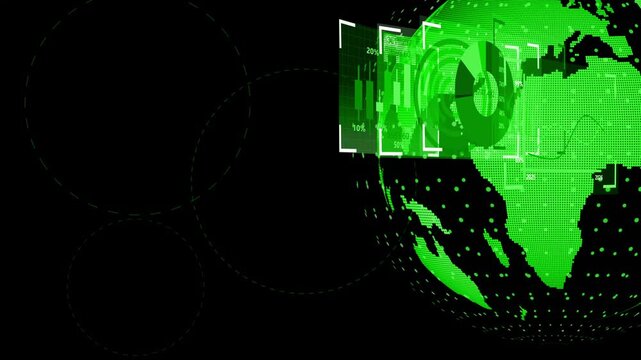 Digital globe with analytics overlays animation background