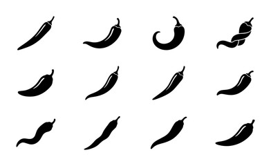 Fototapeta premium Chili Pepper Icons Set, Spicy Food Vector Graphics, Hot Ingredient Symbols, Culinary Design Elements