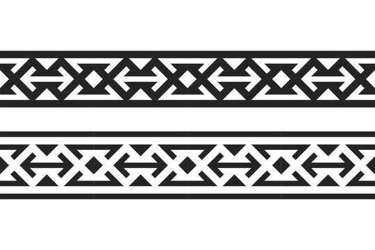 Arrow Fret Interlace Border Strip, Tribal Arrow Weave Ribbon Vector