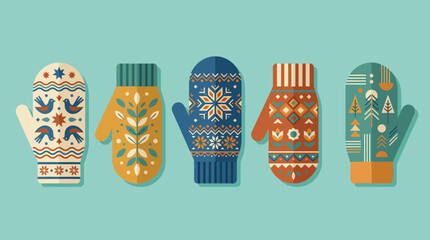 Colorful scandinavian patterned mittens winter collection flat design © tisu