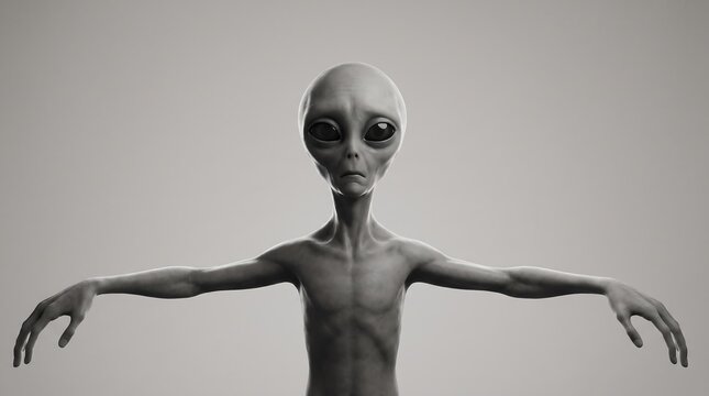 3D Rendering of a Grey Extraterrestrial Alien in T-Pose