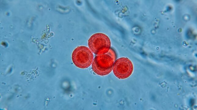 Microscopic view of taenia solium eggs in a stool sample