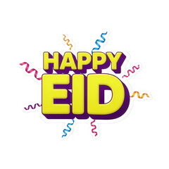 Fototapeta premium A colorful graphic celebrating Happy Eid with confetti and ribbons