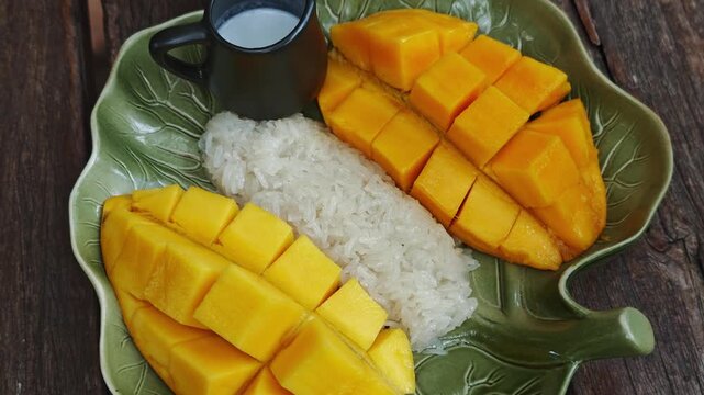 Mango sticky rice, famous Thai dessert for the summer season