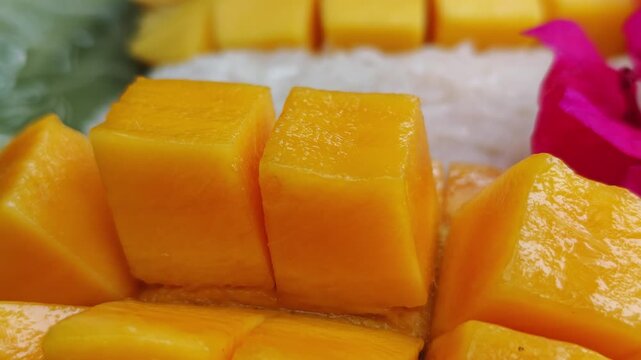 Mango sticky rice, famous Thai dessert for the summer season