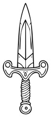 Fototapeta premium Black and white illustration of a dagger. Detailed, isolated, graphic.