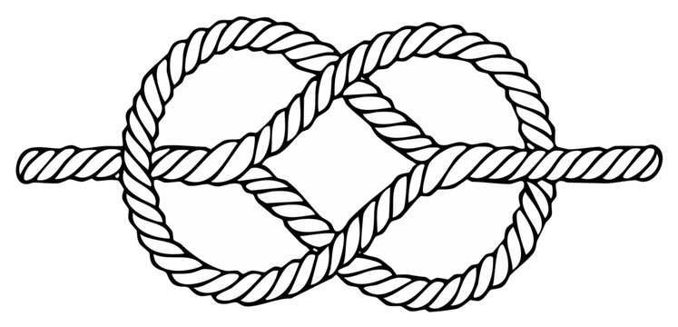 Decorative figure eight knot with a thick braided rope forming symmetrical loops and a central diamond shape for nautical or crafting themes