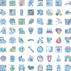 Fototapeta premium Sketching a diverse set of creative hand drawn doodle icons, depicting various concepts, objects, and activities for user interface design and infographic elements