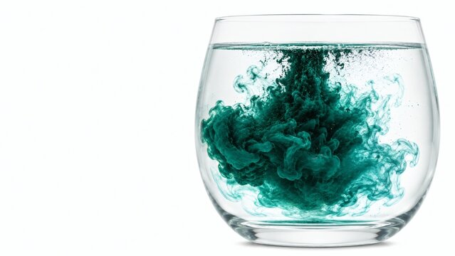 Spirulina Algae Powder Water Bloom Teal Cloud 16:9 Landscape White Background Studio Health Photography