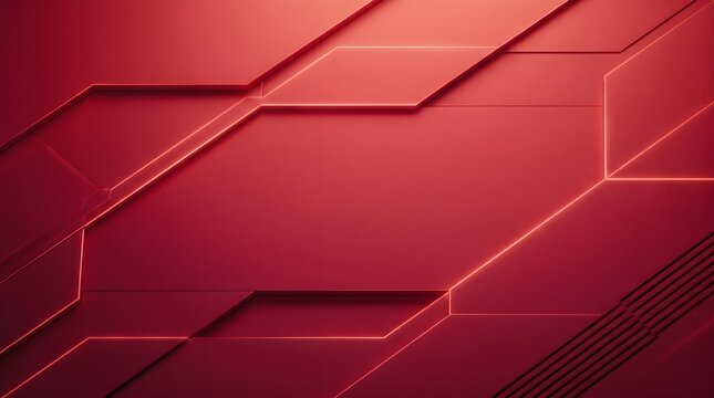 Abstract Premium Geometric Red Plates Background with Glowing Light Lines