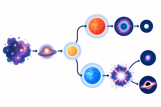 Stellar life cycle low mass high mass illustration