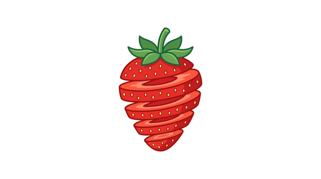 Strawberry cut into sections stacked on top each other with green leaves