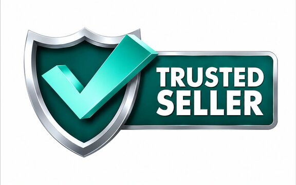 Trusted seller badge with checkmark and shield emblem