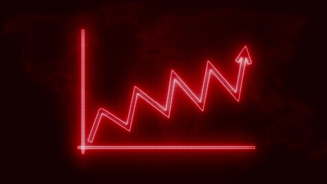 Global Economic Trends Animated with Line Graph, Rising Business Chart with Glowing Neon Arrows and Bar Graph Animation
