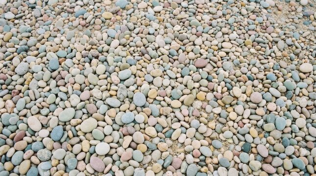 A full frame background texture of small colorful pastel pebbles