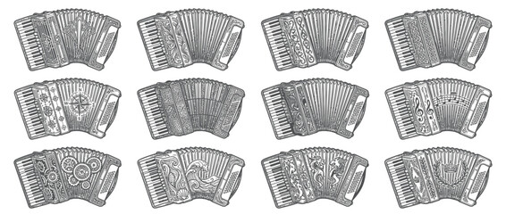 Vintage Accordion Collection Engraving Style © momon