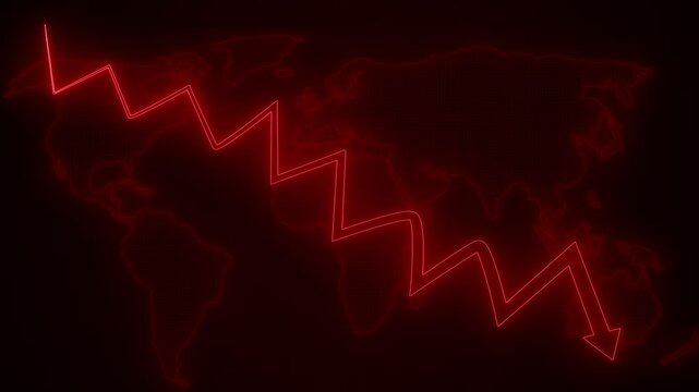 Global Growth Indicated by Arrow on World Map, Financial Arrow Chart and Bar Graph Animation in Futuristic Style