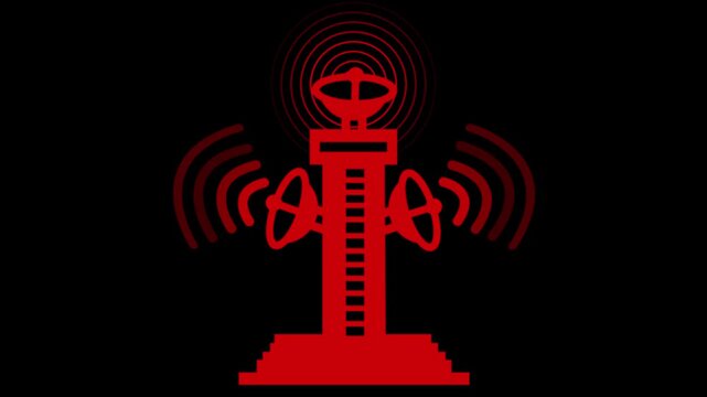Stylized Radio Tower with Signal Waves Animation, Cellular Tower Broadcasting Signal Animation